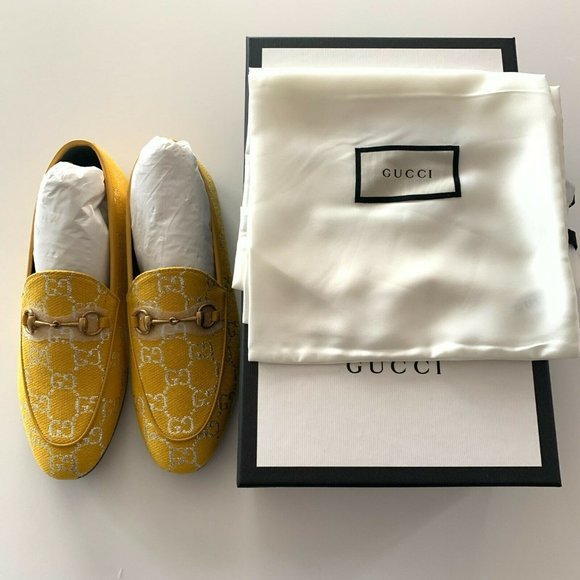 NIB! Gucci Jordaan Yellow Metallic GG Loafers - Picture 3 of 9